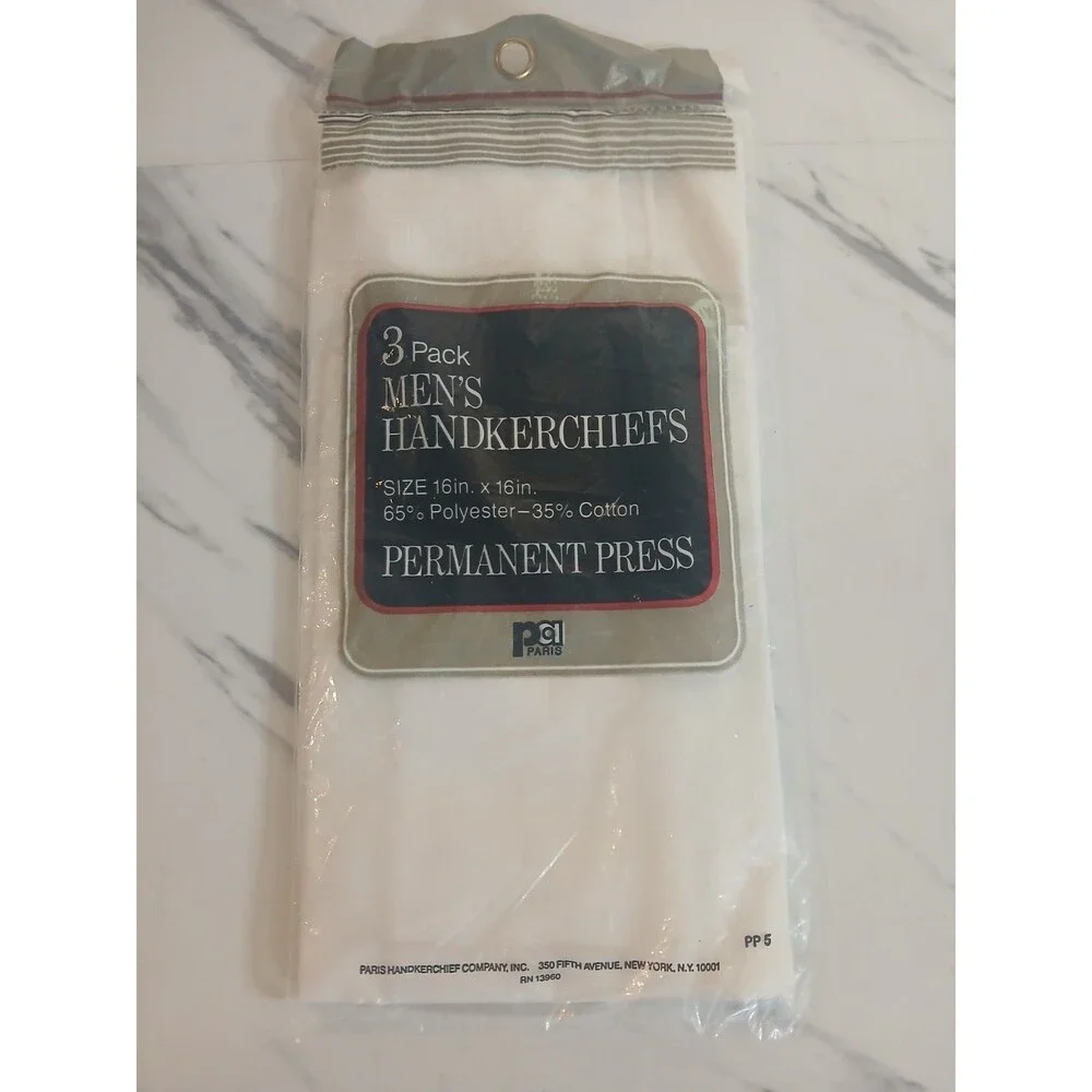 Vintage NOS Paris Mens  Handkerchiefs Permanent Press 16” X 16”